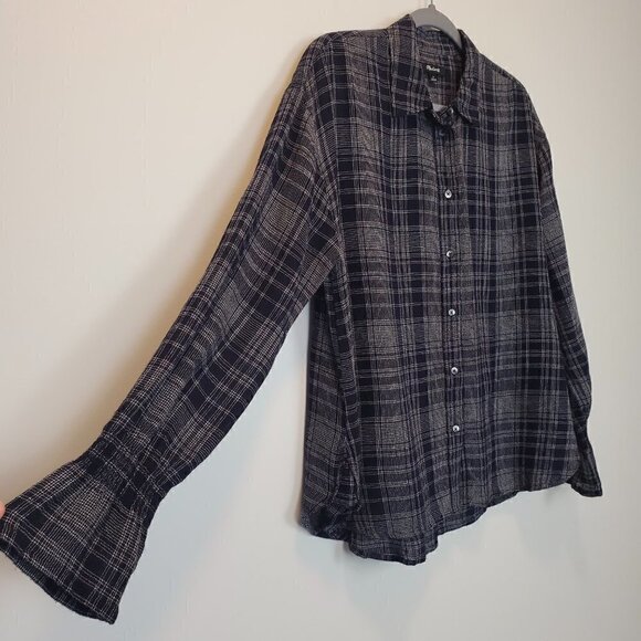 Madewell Westward Bell Sleeve Blue Plaid‎ Blouse Medium - Picture 3 of 10